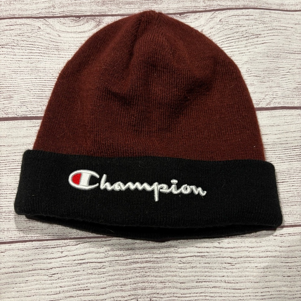 Champion Burgundy and Black Knit Beanie